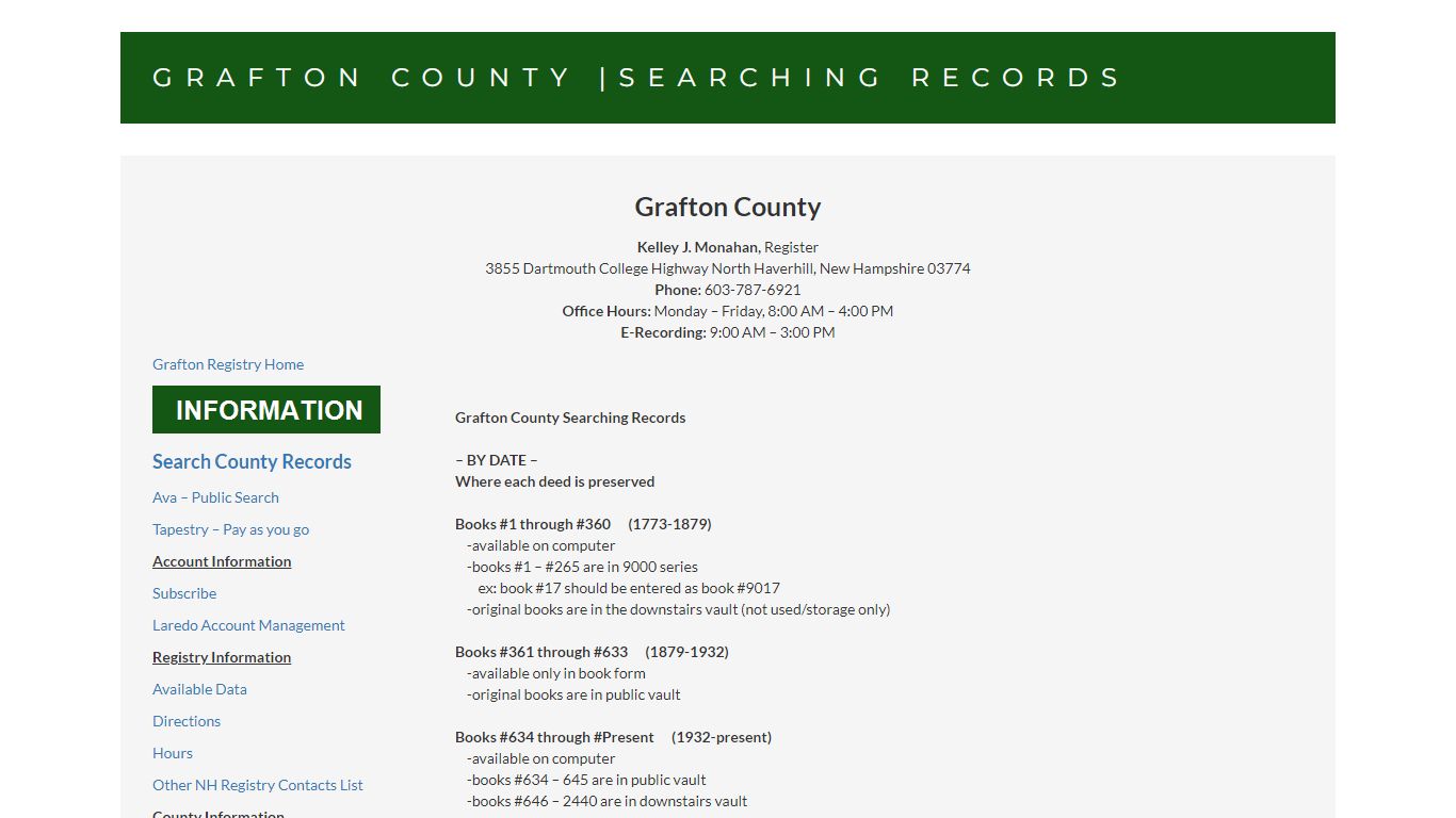 Grafton County |Searching Records - NHDeeds.org